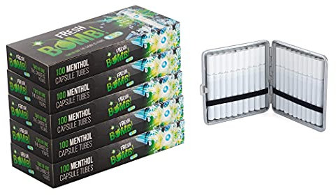 Fresh Bomb 500 Filterhülsen Menthol Click Hülsen mit Aromakapsel 5 Boxen inkl. Gratis Etui