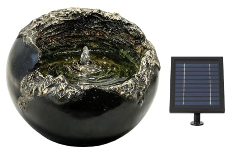 Gardenwize - Rock Bowl Solar Water Feature Garden with Battery Back-up | Solar Powered Water Feature, LED Light, Battery Backup, Weatherproof Resin, 5M Cable, Low Maintenance, Patios & Decking