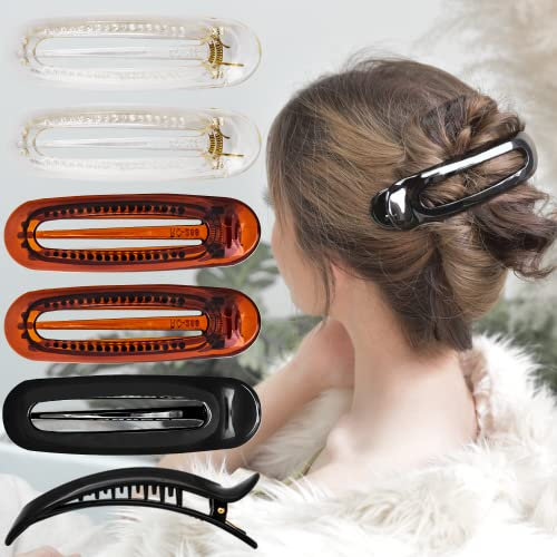 RC ROCHE 6 Stück Entenschnabel Französisch Haarspange für Damen Haarklammer Ovale Hairpin Mode Eiförmig Fester Halt Stylisch mit Pin Halterung, Medium Transparent, Braun, Schwarz