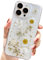 AMART Design for iPhone 13 Pro Case Flowers, Clear Cute Glitter Pressed Dried Flower Design Case Transparent Soft Slim TPU Protective Floral Women Girls Cover for iPhone 13 Pro (Elegant White)