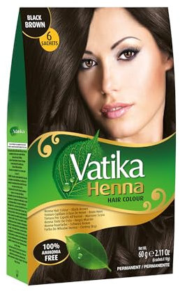 Vatika Henna Tinte para el pelo, 6 x 10 g, henna natural y café para cobertura de canas y brillo, extracto de granada para un color vivo, nutre y fortalece el cabello