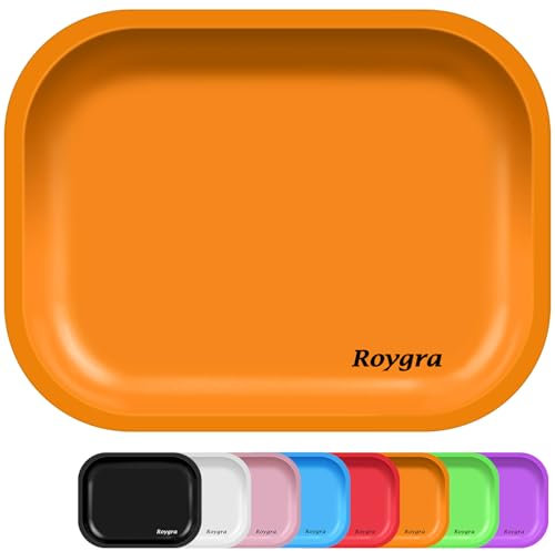 roygra Rolling Tray, Small Metal Tray, Cigarette Pre Roll Smoking Accessories, Portable Matte Rolling Trays for Smokers, Home Table Decor, Patio Decorations, 7 x 5.5 inch - Orange