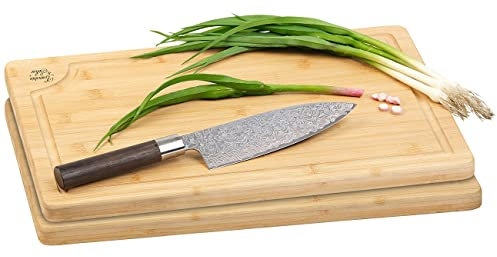 Rosenstein & Söhne Bambusschneidebrett: 2er-Set XL-Bambus-Schneidebretter mit Saftrille, 45 x 30 cm (Küchen-Gemüse-Schneidebrett, Holzbrett Küche, Küchenhelfer)