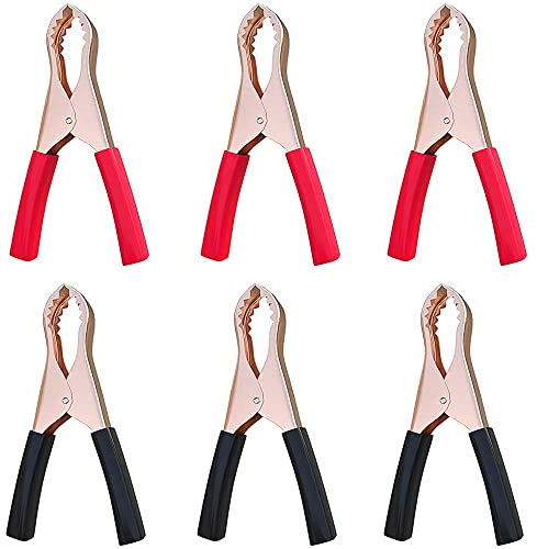 Greluma 6 Pz Clip a coccodrillo per batteria per auto lunghe 80 mm, clip per batteria isolate 50A, morsetti per cavi jumper in rame per barca per veicoli camion auto