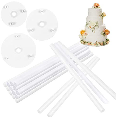 Cake Dowels for Tiered Cakes, 12 Pcs Plastic Cake Dowels Rods with 3 Pcs 9/12/16cm Cake Boards, Cake Tier Supports for Tiered Cake Construction and Stacking