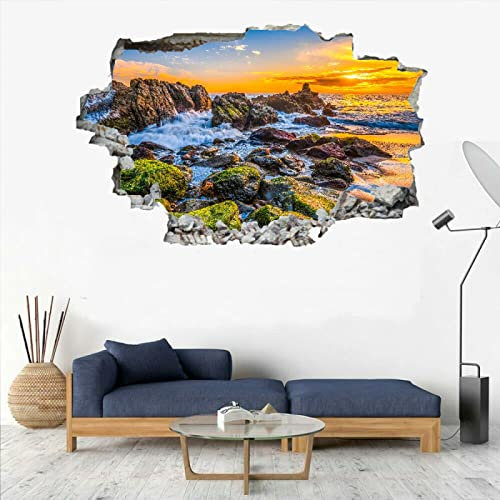 Felsen 3D Wandtattoos Fluss Wandaufkleber Durchbruch Wanddeko B 120 x H 80 cm Vinyl Wandbild für Kinderzimmer Junge mädchen Teenager zimmer Schlafzimmer Wandsticker Kleinkinderzimmer Deko