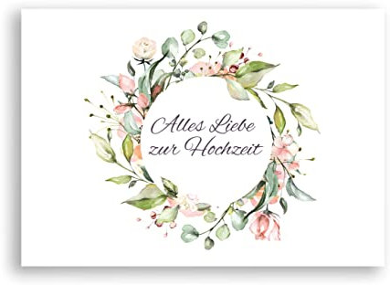 Friendly Fox Hochzeitskarte, 1x Karte zur Hochzeit mit Blumenkranz Motiv, Alles Gute zur Hochzeit, DIN A6 Karte inkl. Umschlag