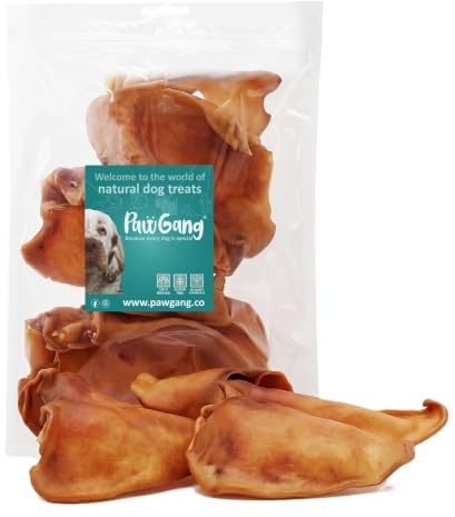 PawGang Large Pig Ears for Dogs 5pcs – Air Dried Natural Dog Treats, Chews | Healthy Long Lasting Pork Snacks, Grain Rawhide Free, Small Medium Large Dogs, Puppy Teething Weeks, Raw Dehydrated, Bulk