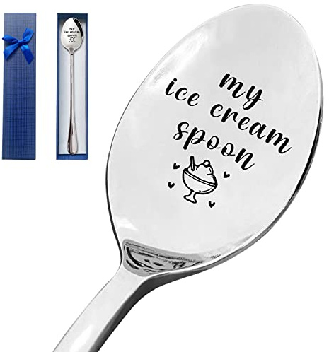 HSSPIRITZ My Ice Cream Spoon Funny Engraved Stainless Steel Spoon,Ice Cream Lovers Gifts,Ice Cream Spoon Gifts for Women Men Kids,Best Birthday Valentine Christmas Father's Day Gifts