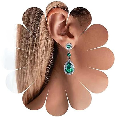 Yheakne Vintage Esmeralda Pendientes De Cristal Verde Pendientes Colgantes De Plata Esmeralda Verde Cz Gota Pendientes De La Boda Pendientes De La Declaración De Joyas Para Mujeres Y Niñas (verde)