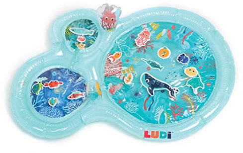 Ludi - Tapis d'eau Marin - Grand Tapis d’Activités Sensorielles pour Éveiller Bébé - Développer la Motricité - 16 Animaux Marins - À Partir de 10 mois