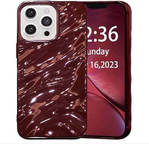 AKABEILA Case for iPhone 8 Plus/7 Plus/6S Plus/6 Plus Case 5.5 Inch Water Ripple Pattern TPU Phone Case Slim Shockproof 3D Non-Slip Glitter Sparkle Glossy Cover Wine Red