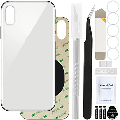 ZHUROUPU Rear Back Cover Glass (without Logo) Replacement Compatible with iPhone XS, Professional repair Tool kit, Pre-Installed Adhesive and Rubber Bands (5.8 inch/Silver)