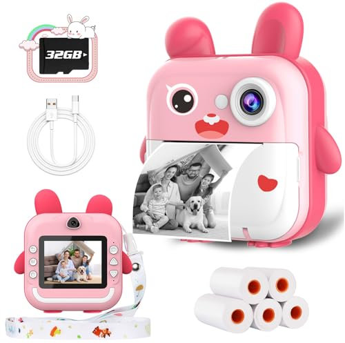 TOYOGO Cámara Instantánea para Niños, 32G Digital Printing Camera, 1080P & 12 MP HD Dual Lens, 2.4 Inch Screen, 5 Rollos de Papel, Birthday and Christmas Toy Gift for Boys and Girls