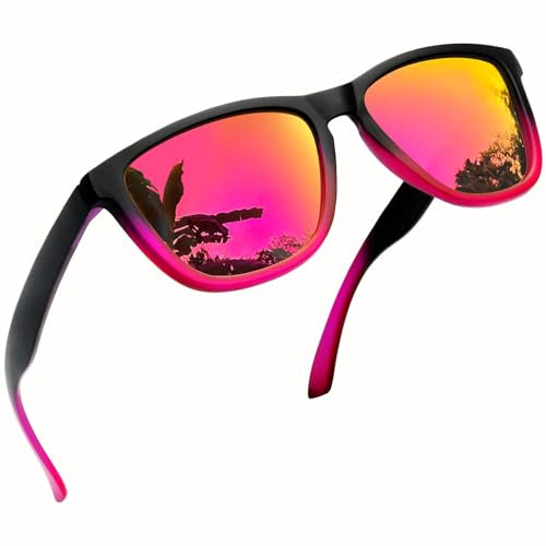 Joopin Lunettes de Soleil Homme Femme Polarisées Lunettes de Soleil Miroir Conduite Classique Rétro Simple Ultra Légère Protecton UV400 Violet Rouge