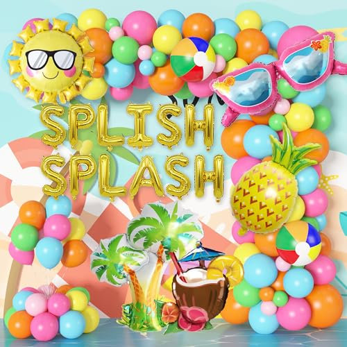 143Pezzi Arco Palloncini Tropicale Pool Blu Rosa Palloncini Compleanno Festa Estive Decorazioni SPLISH SPLASH Spiaggia Palle Ananas Sole Ballon Spiaggia Piscina Luau Party