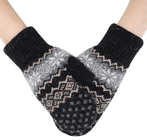 Fäustlinge Damen Winter Fausthandschuhe Fleecefutter Strickhandschuhe Kälteschutz Winterhandschuhe Elastisch Thermohandschuhe Dicke Wollhandschuhe Gestrickte Damenhandschuhe Radfahren Laufen Ski