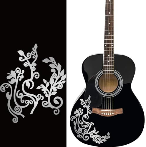 PLIGREAT Silber Blumen Rebe Gitarre Guard Board Aufkleber Abnehmbare Gitarrenaufkleber DIY-Geschenke für E-Bass-Spieler Akustikgitarre Musikinstrument Shop liefert Gitarren-Korpusaufkleber