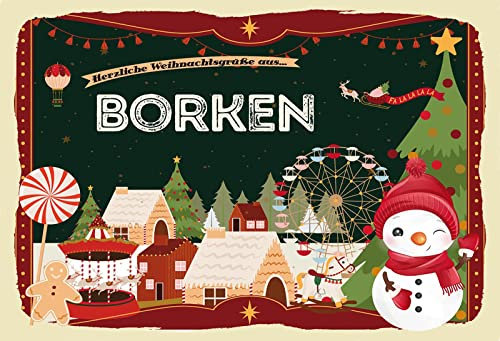 Ontrada Holzschild 20x30cm Weihnachtsgrüße aus BORKEN Holz Schild