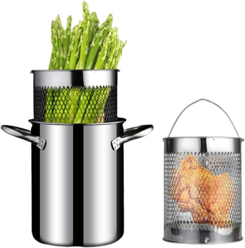 Marmites de Cuisson, marmite à Asperges Japonaise avec Panier et Couvercle, 4 L en Acier Inoxydable pour Asperges, légumes, Vapeur, pâtes Spaghetti, cuisinière à Huile, poêle à fri