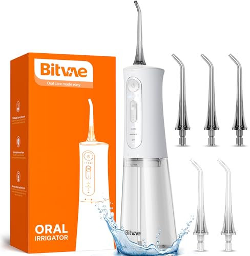 Munddusche Kabellos, Bitvae Munddusche 3 Modi & 5 Intensitäten, Munddusche Testsieger mit 6 Jet-Tipps, Tragbare Zahndusche für Entfernt Speisereste und Reinigt Die Zähne (White),Water Flosser