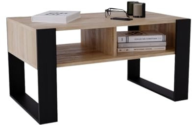 CraftPAK Wohnzimmer Tisch für Couch aus hochwertigem Holzwerkstoff, moderner Couchtisch mit zusätzlicher Ablagefläche, Sofatisch für Wohnzimmer, Couchtisch schwarz bardolino
