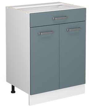 Vicco Meuble Cuisine R-Line, Bleu-Gris/Blanc, 60cm avec tiroir, PT Chêne, pour Une Combinaison Libre au Sein de systèmes de Cuisine modulaires