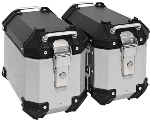 CUPKEE 16L Seitenkoffer Hard Satteltaschen Für Motorrad Scooter Trunk, Aluminium Motorrad wasserdichte Satteltasche Universal Motorradkoffer Taschen Silber 1 Paar, Für Reise Cross-Country,Silber,16L