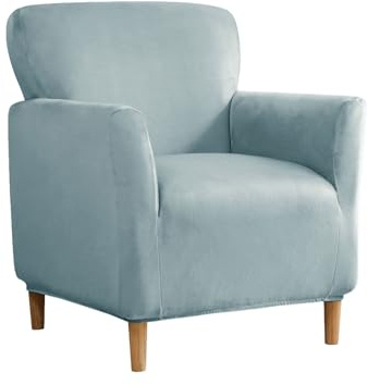 SYLC Stretch Samt Sessel Sofa Abdeckungen Mit Ottomane Überwürfe Rechteck/Quadrat, Bankett Wanne Stuhl Überwürfe Fußhocker Bezug (Light Blue,Chair)