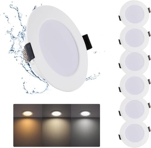 Grebeam 6 er 5W Einbauleuchten Decke LED, 450lm Spots Deckenleuchte, Warmweiß Neutralweiß Kaltweiß 3000K/4000K/6000K, LED Spots 230v Ausschnittlochmaß: φ75-90mm