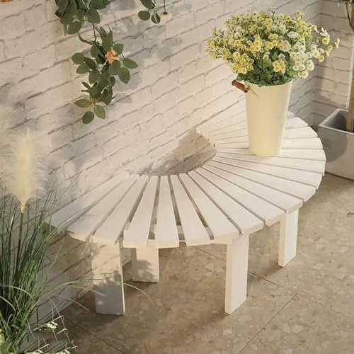 HOLGVE Gartenbank aus Massivholz, Halbrunde, Park-Baumbank, Outdoor Bank Sitzbank Wetterfest, Gartenmöbel, Terrassenbank, for Terrasse Park Rasen Hof(Color:Wit)