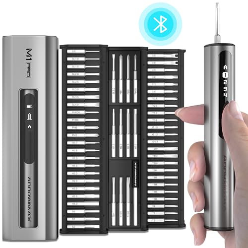 ARROWMAX Mini cacciavite elettrico da 7,4 V, cacciavite elettrico di precisione, punte magnetiche 60 in 1, controllo intelligente del movimento, max 3 N.m, 5 modalità di coppia, set di strumenti di