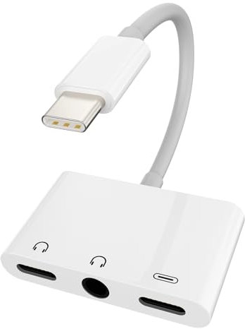 Adaptador USB-C a jack de 3,5 mm (3 en 1), divisor jack de 3,5 mm, cable de carga Type-C, micrófono, DAC de audio, AUX para coche, carga para iPhone 15 Pro Max, para iPad compatible para Samsung