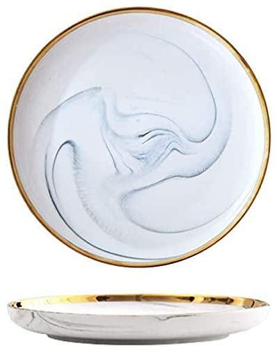 TIECHUINIUB Juego de vajilla de cerámica con borde dorado, platos de porcelana para tartas, pasteles, bandeja de frutas, vajilla de cerámica, 7.5 pulgadas