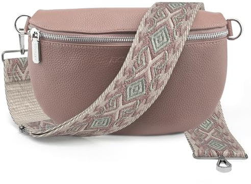 Artvall - Umhängetasche Echtleder Tasche Handtasche Leder Bauchtasche Klein mit Schultergurt Design Taschenband abnehmbar verstellbares Riemen Crossbody Bag Echt Ledertasche Damen mit Reißverschluss