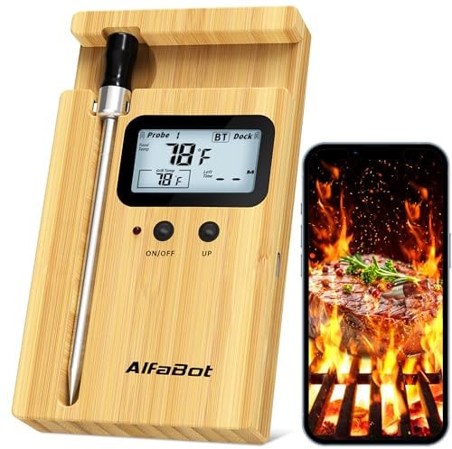 AlfaBot K2 Termometro per BBQ senza Fili, Termometro per Carne Intelligente, senza Fili, 160 m Bluetooth Control, Termometro per Barbecue, Affumicatore, Rotisserie Airfryer, App Control