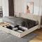 Merax Double Bed Frame with Storage, 4ft6 Double Ottoman Bed, Velvet Upholstered Bed with Gas Lift End Opening Wooden Slats, Beige/135x190 cm(No Mattress)