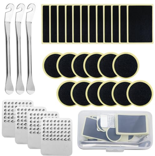 30 Pcs Bike Tyre Repair Kits, Puncture Repair Kit Bike Tyre,Puncture Repair Kits for Bikes, Bike Tire Glueless Self-Adhesive Patches Puncture Repair Kit, With 4 Pcs Metal Rasps And 2 Pcs Tyre Levers