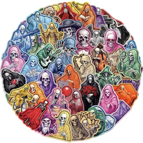 50 Stück Human Skull Aufkleber Auto Laptop Telefon Gitarre Skateboard Motorrad Fahrrad Skull Stickers Set Vinyl Wasserdicht Aesthetic Aufkleber für Jugendliche Kinder Erwachsene