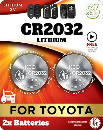 CR2032 OEM Remote Key Fob Battery 2-Pack for Toyota Camry, Corolla, Highlander, 4Runner, Avalon, Prius C, Sequoia, Tacoma, Tundra Smart Keys - Easy DIY Replacement - Long-Lasting Performance​
