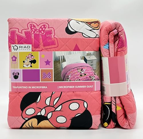 Riad Arredo Steppdecke für Einzelbett, Frühling, Sommer, Cartoons, weiche Mikrofaser, gesteppte Tagesdecke für Kinder (Minnie)