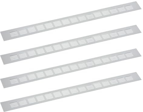 sourcing map Air Vents Cover, 4Pcs 600 x 50mm - Aluminum Alloy Mesh Air Return Vent Cover, Rectangle Louvered Ventilation Grille for Shoe Cabinet Wardrobe (Silver)