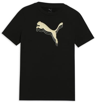Puma Mädchen Metallic Tee G Hemd, Puma Schwarz-metallic-Gold, 128 EU