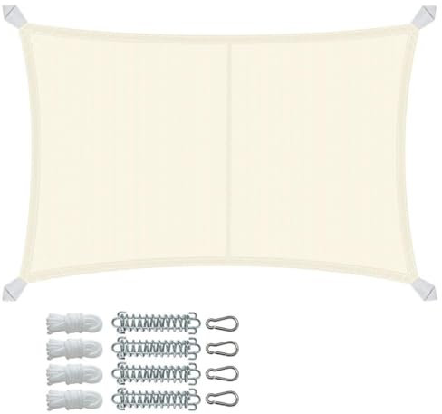 VOUNOT® Vela Ombreggiante Impermeabile Rettangolare 3x4m, Tenda da Sole per Esterno in Polyester con Kit di Fissaggio, Protezione UV 95%, Vele Ombreggianti per Giardino, Balcone, Terrazza, Beige