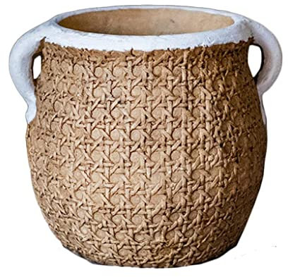 Pot de fleurs en béton imitation rotin tissé pour plantes grasses - Pots de fleurs uniques pour petites plantes - Pot de fleurs pour intérieur et extérieur (couleur 18 x 15,5 cm)