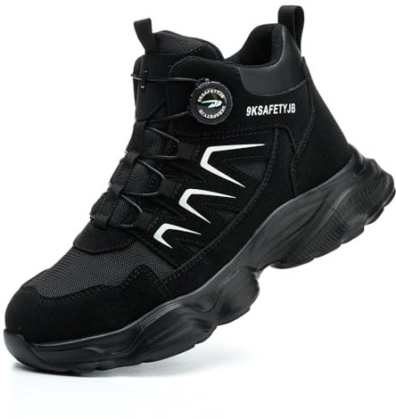 SmoothPace Scarpe Antinfortunistiche Uomo Donna Impermeabile Scarpe da Lavoro con Punta in Acciaio Regolazione Rapida dei Lacci Stivali Black 44 EU