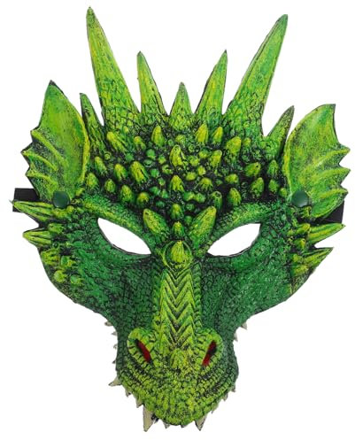 ibasenice Drachenmaske Kostüm Grün Strapazierfähiges Material Realistische Halbgesichtsmaske für Erwachsene Kinder Karneval Party Cosplay Tiermaskerade Fotografie Requisiten