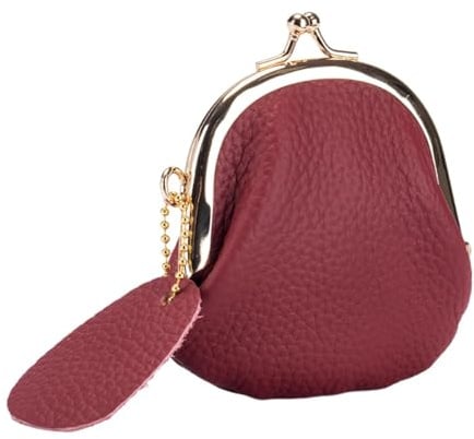 LOVIVER Kiss Lock Porte-Monnaie Fermoir Fermeture Portefeuille Vintage Kiss Lock Porte-Monnaie pour Hommes Femmes Voyage Écouteurs, Rouge