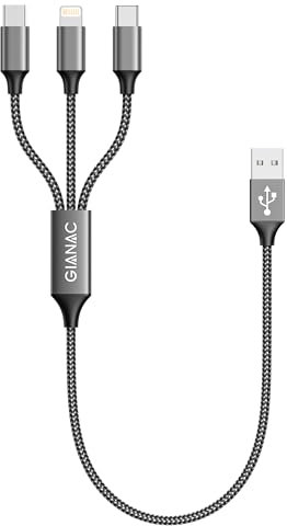 3 en 1 Multi Cable de Carga, [0.5M] Multi USB Cargador Cable Nylon Múltiples Micro USB Tipo C para Android Samsung Galaxy S9/ S8/ S7/ A5, Huawei P20, Honor, Kindle, LG, Son-Gris