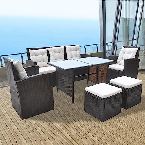Willood 6 TLG. Garten Lounge Set mit Auflagen bis 7 Personen Gartenmöbel Set Sitzgruppe Poly Rattan Braun